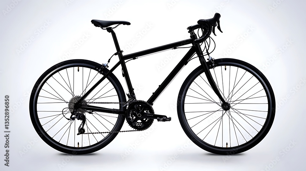 Fototapeta premium Sleek black road bicycle on a white background with shadows. Simplistic design
