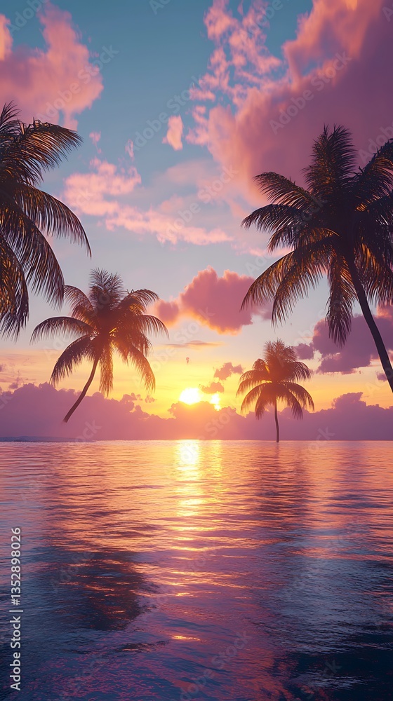 Tropical sunset over calm ocean Tropical sunset over calm ocean