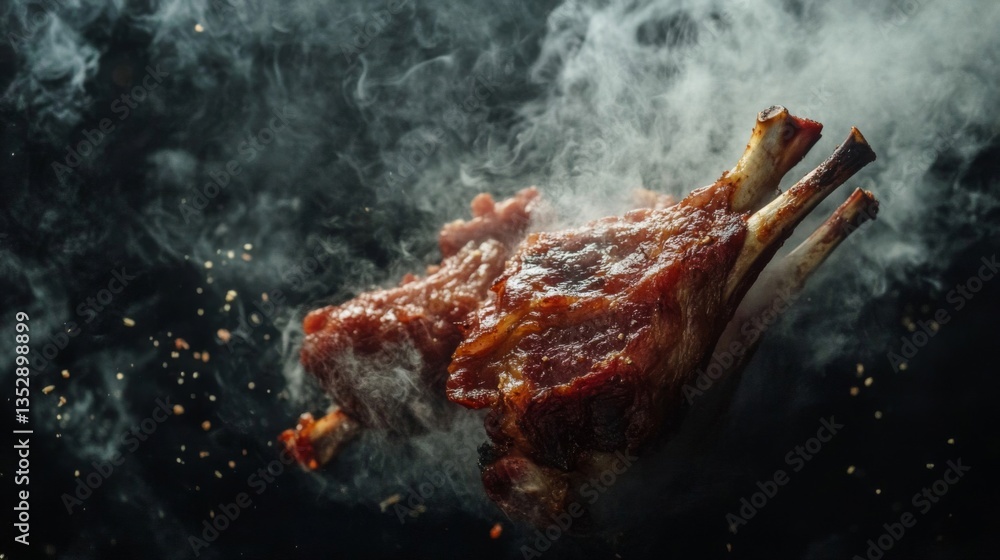 Smoked Ribs with Dark Background and Dramatic Lighting Smoked Ribs with Dark Background and Dramatic Lighting