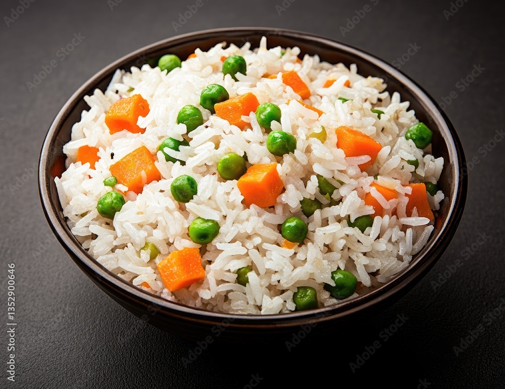 A bowl of fluffy rice with mixed vegetables A bowl of fluffy rice with mixed vegetables