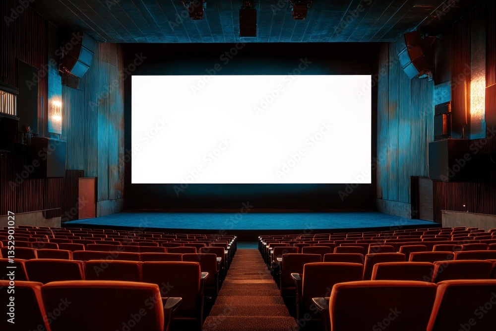 Fototapeta premium Empty Movie Theater with Blank Screen Ready for a Film Showing
