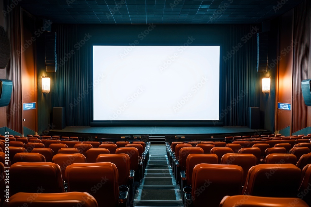 Fototapeta premium Empty Movie Theater with Rows of Seats and Large Blank Screen