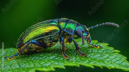 Wallpaper Mural Vibrant green beetle on leaf, macro. Torontodigital.ca