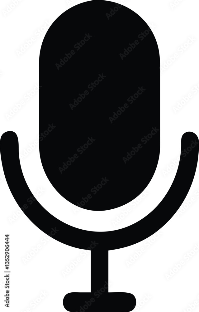 Simple Podcast Mic Icon for Branding, Simple Black Microphone Icon Vector