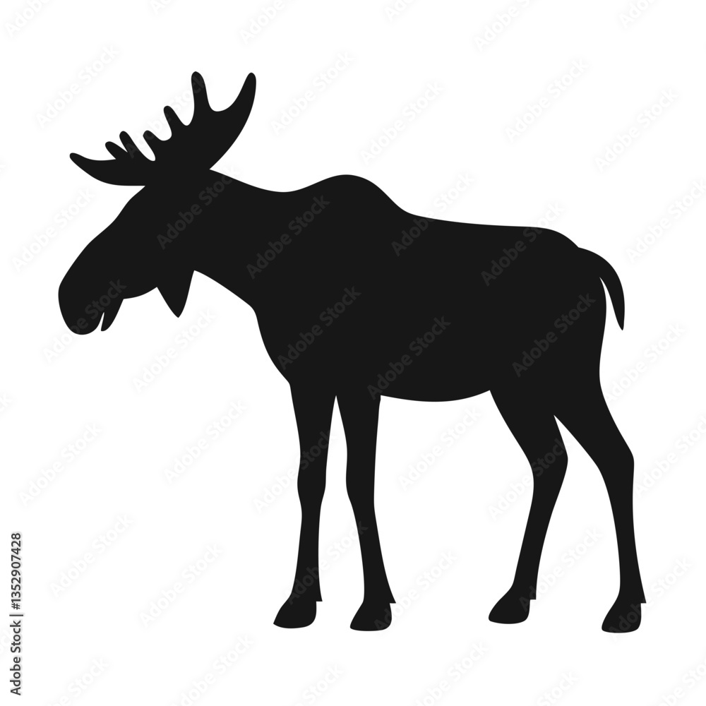 Fototapeta premium black standing moose silhouette vector art for wildlife designs, nature branding, and forest-themed projects 