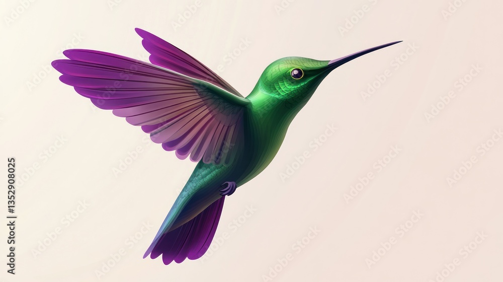 Vibrant Hummingbird in Flight with Purple Wings and Green Body Perfect for Nature and Wildlife Vibrant Hummingbird in Flight with Purple Wings and Green Body Perfect for Nature and Wildlife