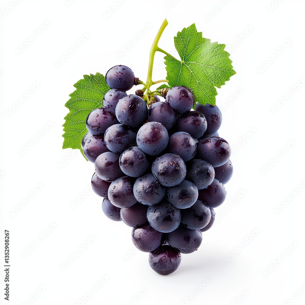 Fototapeta premium Fresh purple grapes on white background display