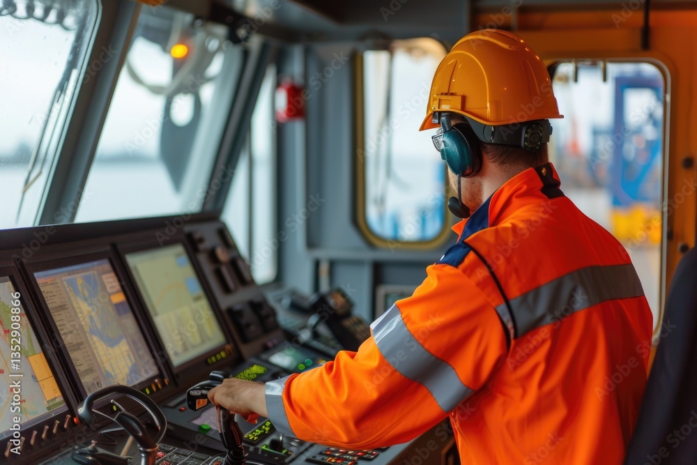 A ship's captain navigates using advanced technology, ensuring safe and efficient maritime operations.