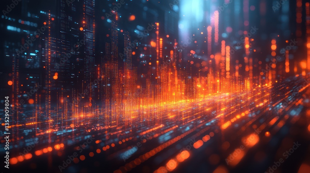 Futuristic city glowing with digital data streams. Futuristic city glowing with digital data streams.