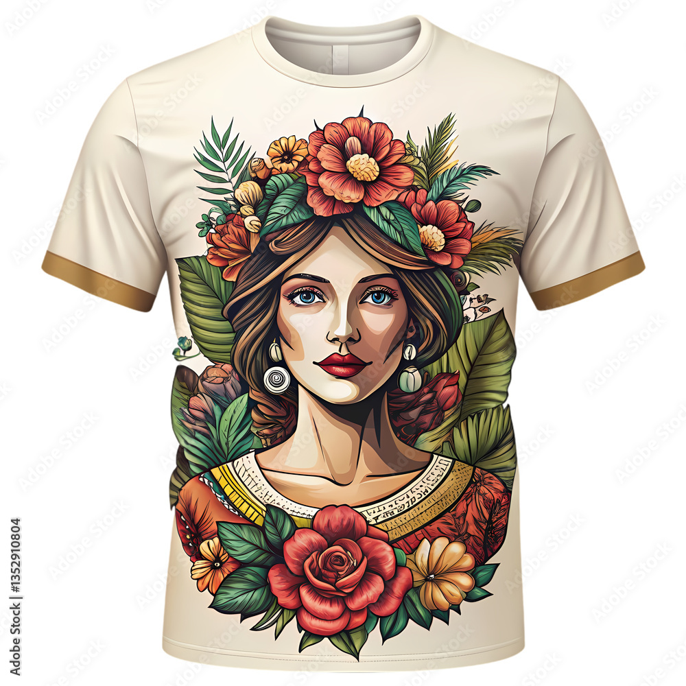 Floral Woman TShirt Design isolated on transparent background Floral Woman TShirt Design isolated on transparent background
