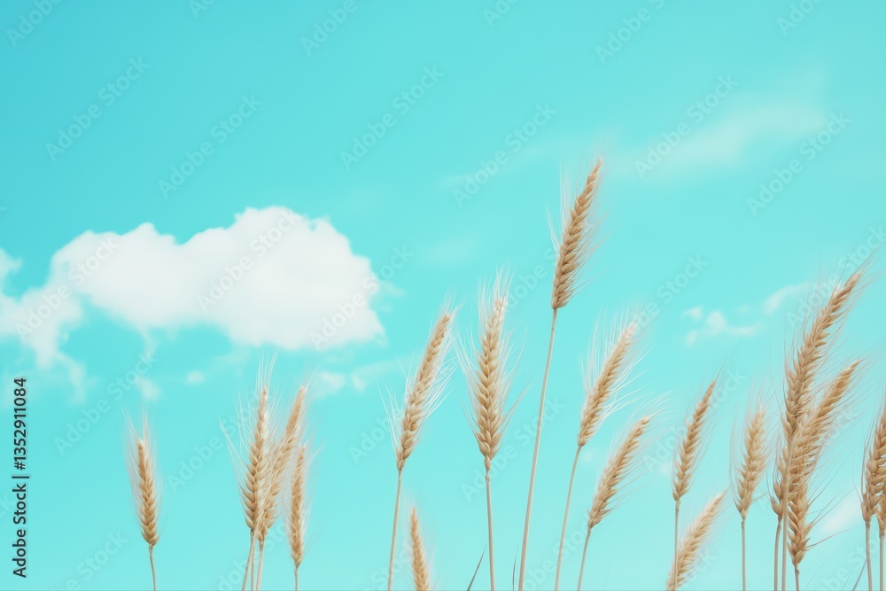 Golden wheat against bright blue sky background Golden wheat against bright blue sky background