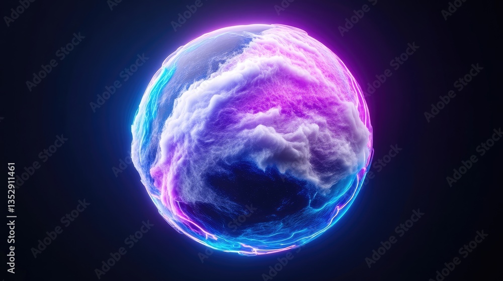 Fototapeta premium Abstract sphere, vibrant neon colors, swirling clouds