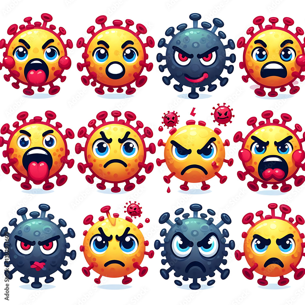 Corona-virus green emoticon vector set. Ncov covid19 corona virus flat cartoon icon and emoji with naughty and dizzy facial expressions isolated in white background. Vector illustration. Corona-virus green emoticon vector set. Ncov covid19 corona virus flat cartoon icon and emoji with naughty and dizzy facial expressions isolated in white background. Vector illustration.