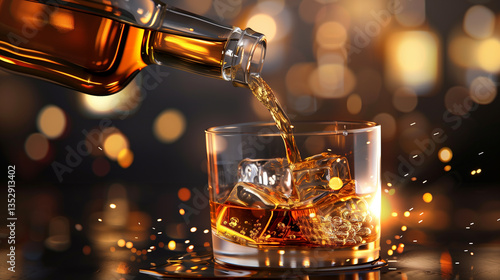 Wallpaper Mural A glass of whisky with ice cubes in it is being poured Torontodigital.ca
