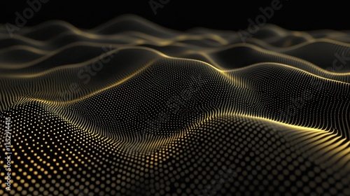 Golden Digital Wave Abstract Particle Landscape.