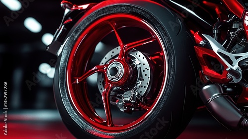 Wallpaper Mural High-Quality Close-Up of a Red Motorcycle Wheel in Studio Lighting Torontodigital.ca