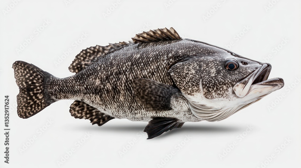 Naklejka premium Detailed Image of a Spotted Marine Fish with Open Mouth and Intricate Patterns