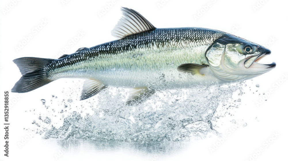 Obraz premium Fish leaping from water splashing aquatic animal isolated on white background