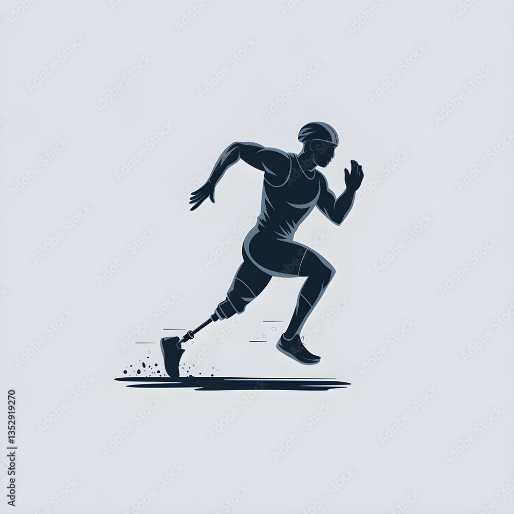 Fototapeta premium Amputee runner athlete sprinting fast vector illustration for motivation and sport achievement design
