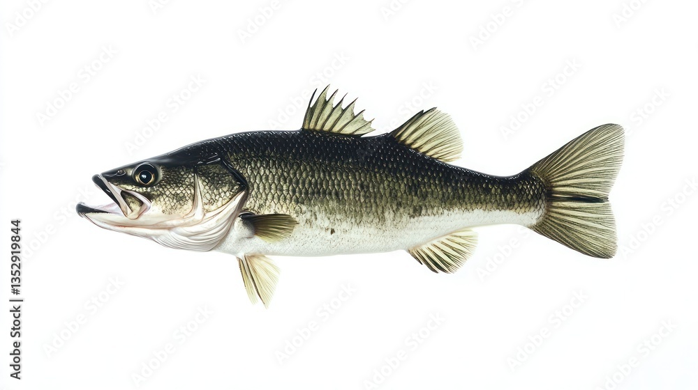 Naklejka premium Largemouth Bass Fish Aquatic Animal Wildlife Closeup Studio Shot