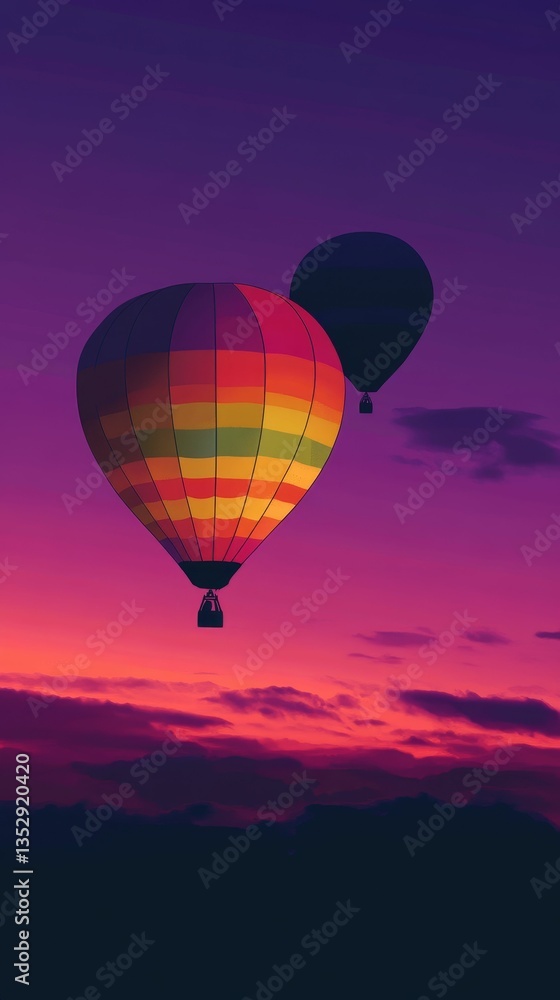 Fototapeta premium Colorful hot air balloons at purple sunset