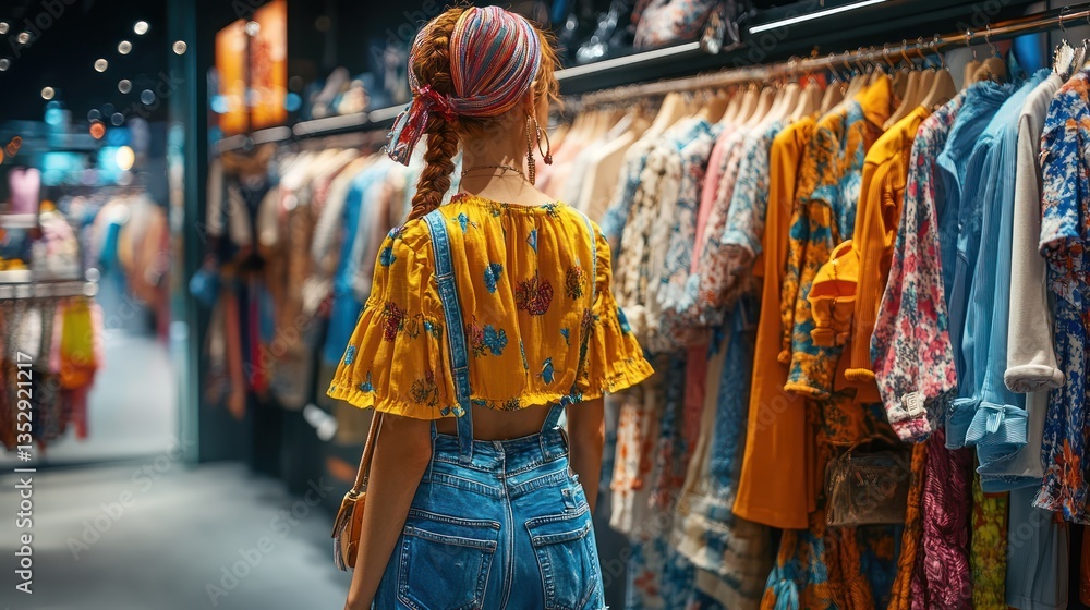 Obraz premium Woman shopping colorful summer clothes boutique