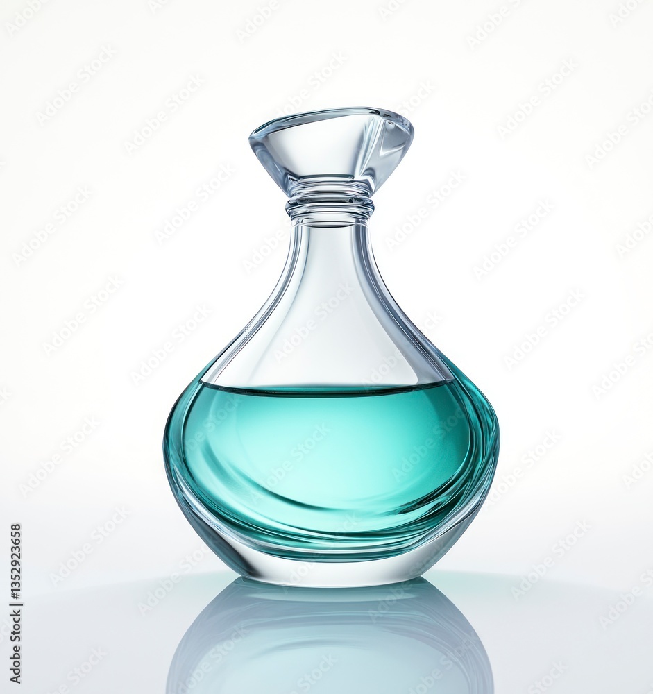 Elegant Clear Glass Perfume Bottle Filled with Light Blue Liquid Elegant Clear Glass Perfume Bottle Filled with Light Blue Liquid