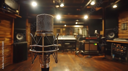 Obraz na płótnie Close-up of vintage microphone in recording studio. w salonie