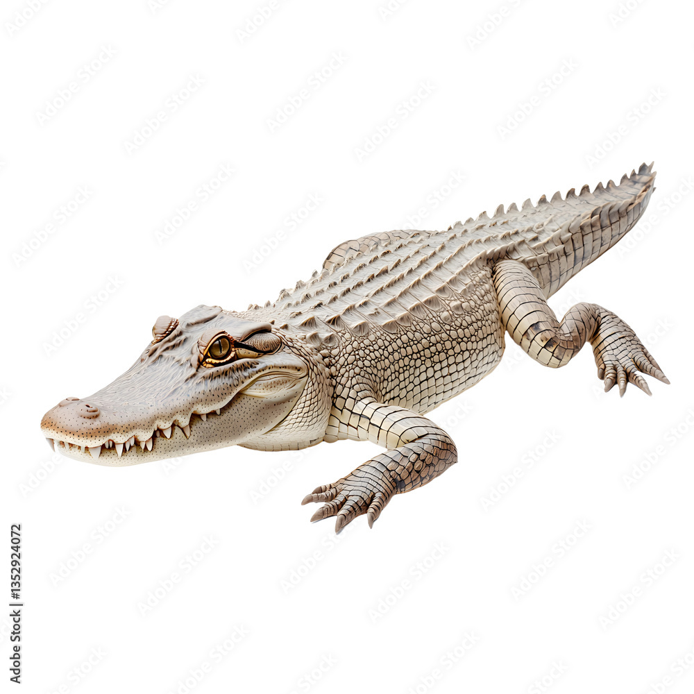 Obraz premium Pale alligator basking, its textured skin and formidable presence making a distinct impression. Nature's apex predator revealed.