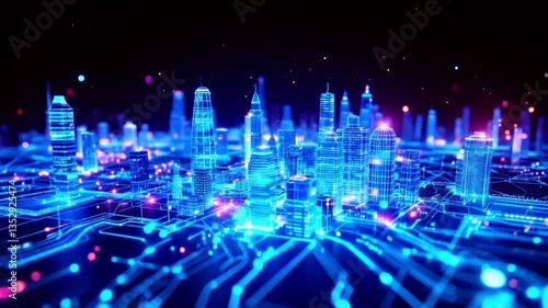 Futuristic Cityscape: Digital Metropolis Illuminated by Network Connections