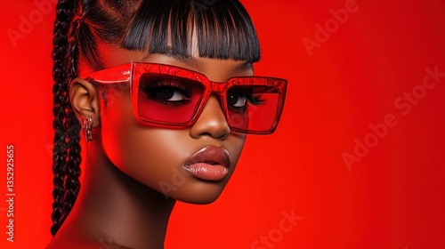 Red Hot Fashion: A Striking Portrait of a Young Woman in Bold Red Sunglasses