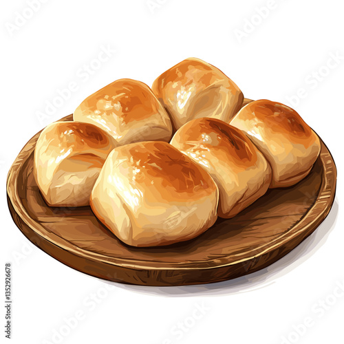 Freshly Baked Kolache Rolls on Wooden Plate