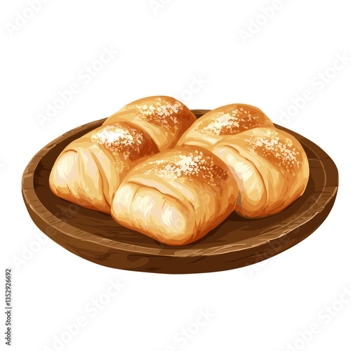 Freshly Baked Kolache Rolls on Wooden Plate