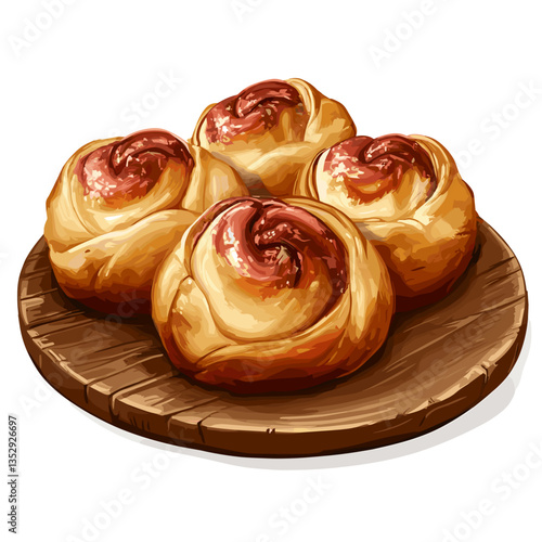 Freshly Baked Kolache Rolls on Wooden Plate