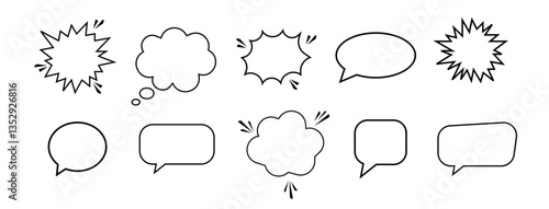 Retro empty comic speech bubbles set with black halftone shadows. Vintage design, pop art style - stock vector.