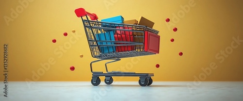 Colorful Shopping Cart Boxes Ecommerce Retail