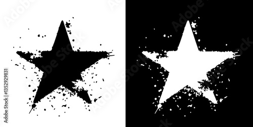 A painted star in graffiti style silhouette isolated on white and black background