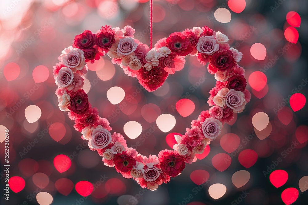 Valentines Day Heart Shaped Bokeh Decor in Soft Pastel Red Tones Valentines Day Heart Shaped Bokeh Decor in Soft Pastel Red Tones