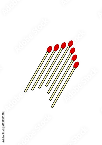 seven matches arranged as an arrow and diagonally, interesting abstract vector graphic