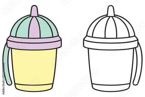 Sippy Cup Clipart Baby Bottle with Handles, Color and Black & White