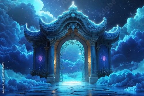 Enchanting Gateway in a Mystical Cobalt Landscape