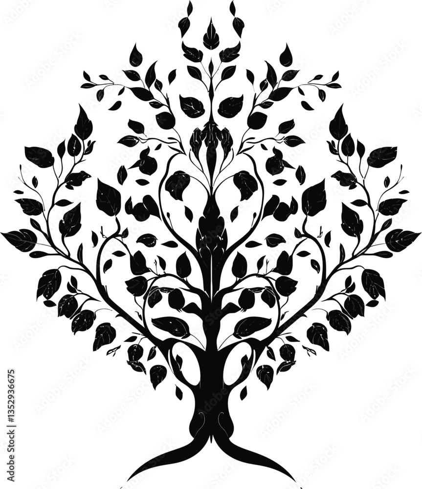 Fototapeta premium Vector Stylized Tree, Ornamental Black and White Design.