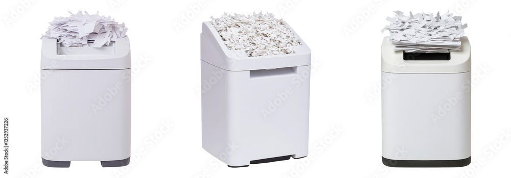 White Trash Bins with Shredded Paper on Transparent Background White Trash Bins with Shredded Paper on Transparent Background