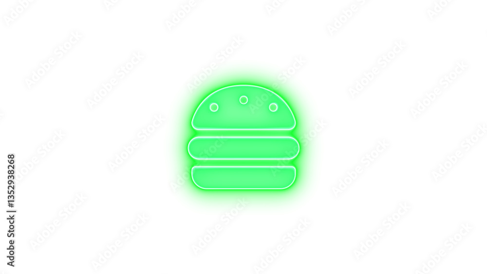 Fototapeta premium Burger icon glowing neon on transparent background