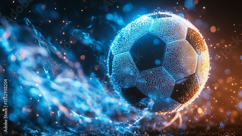 Obraz na płótnie Glowing soccer ball in motion with sparks. w salonie