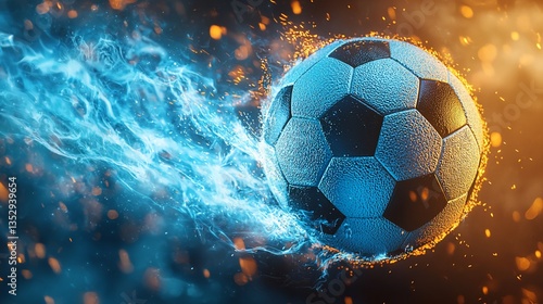 Obraz na płótnie Fiery soccer ball with blue and orange flames. w salonie