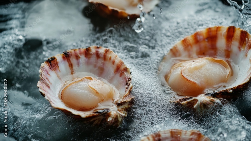 Sizzling Scallops in Shells with Water Bubbles Sizzling Scallops in Shells with Water Bubbles