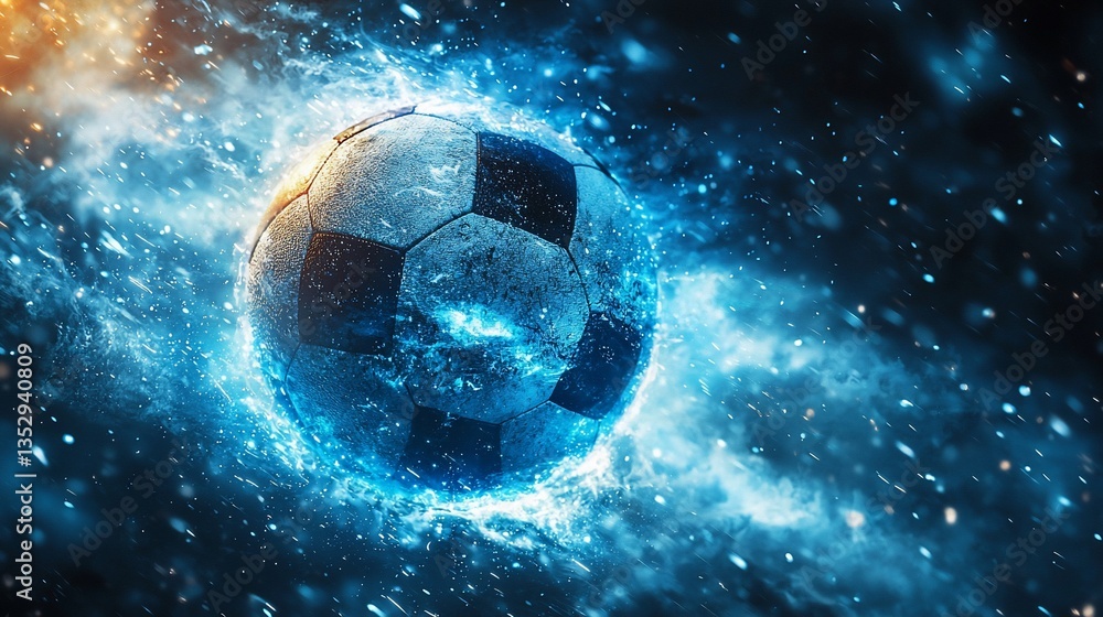 Fiery, icy soccer ball in motion.