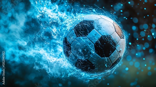 Obraz na płótnie Fiery soccer ball in motion, blue flames. w salonie