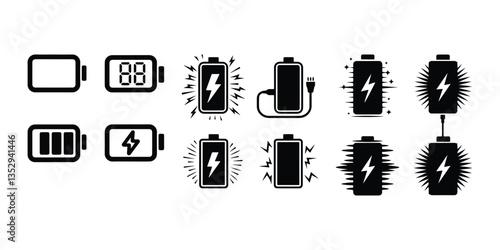PBattery charge icon vector. indicator battery illustration symbol. accumulator logo. Charging icon. Battery charge vector set. Charging empty battery to full sign. Low power level Battery Icon Set Ve